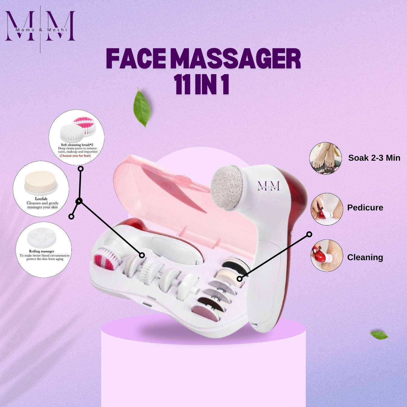 11 In 1 Face Massager Machine - Electric Facial Exfoliator and Massager - Featuring Multiple Attachments for Deep Cleansing and Massage - Comprehensive Face Care Machine by Momo & Meshi